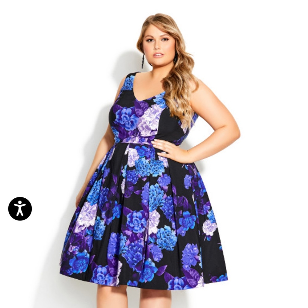 City Chic Hydrangea Fit & Flare Dress Size S/16